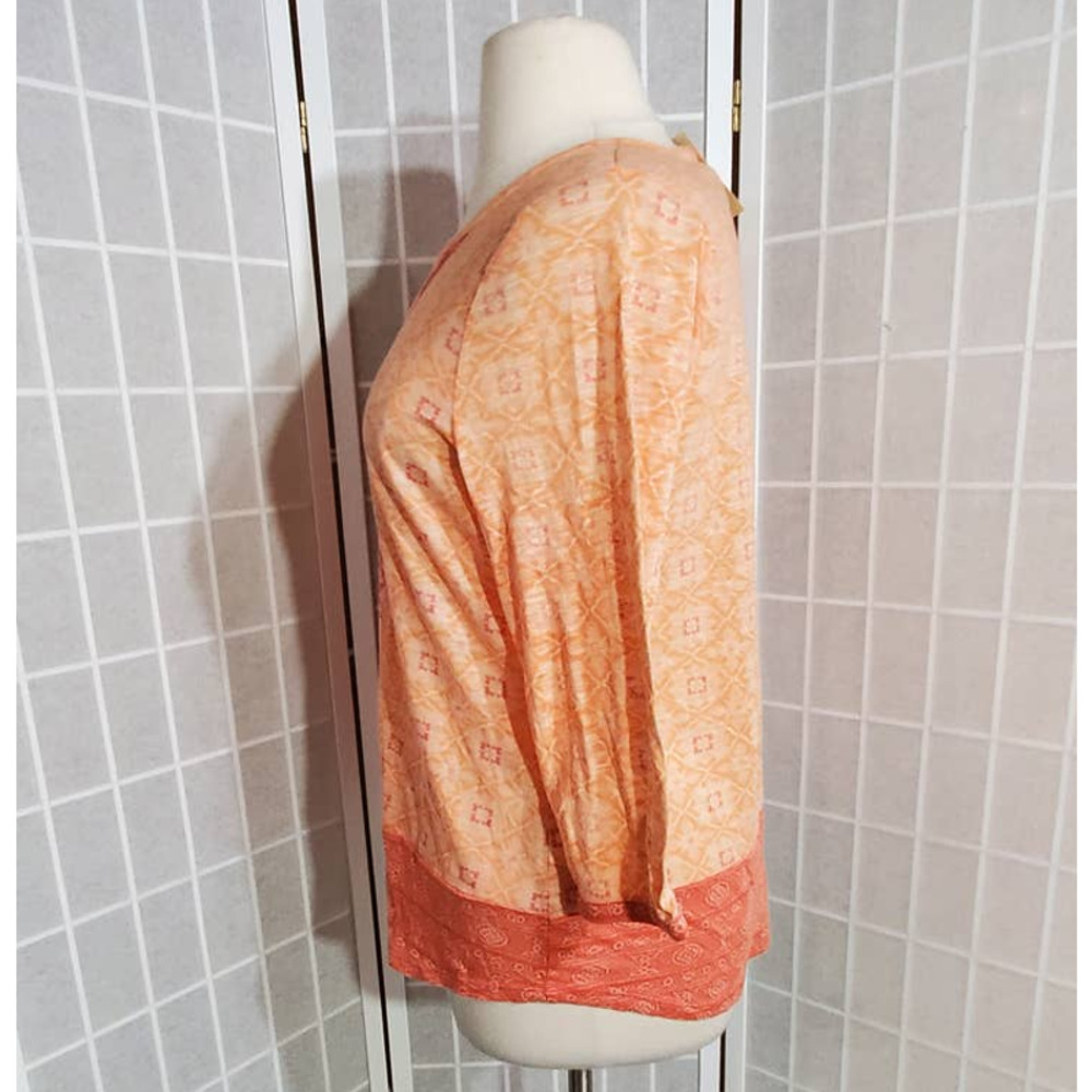 NWT Lucky Brand Women Orange 3/4 Sleeve V-Neck Shirt Top Tunic Plus Size: 1X - Picture 2 of 6